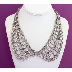 Vintage Silver Tone Sphere Rings Links Bib Necklace 18 inch - V7